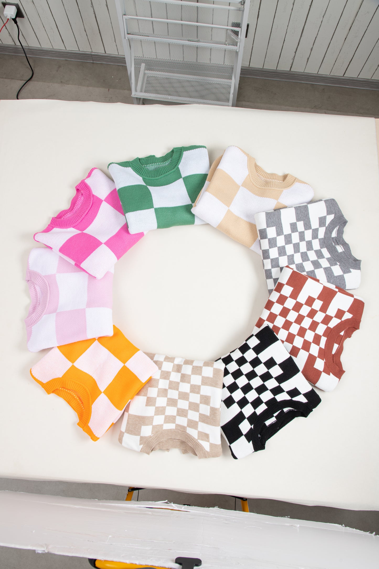 Dark Brown Checkered Bishop Sleeve Sweater